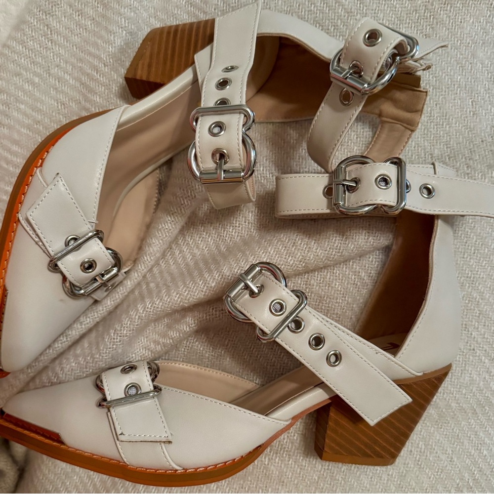 FSJ Beige Buckle Strap Heels - Picture 11 of 12